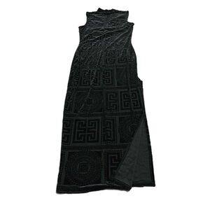 Velvet/Mesh Greek Key Print Sleeveless Bodycon Maxi Dress (Black) Size S/M